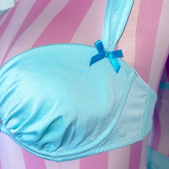 VS 2 PC Bride Tiffany Blue Wedding Demi Lined Bra Bling Bow Panties - Picture 4 of 9